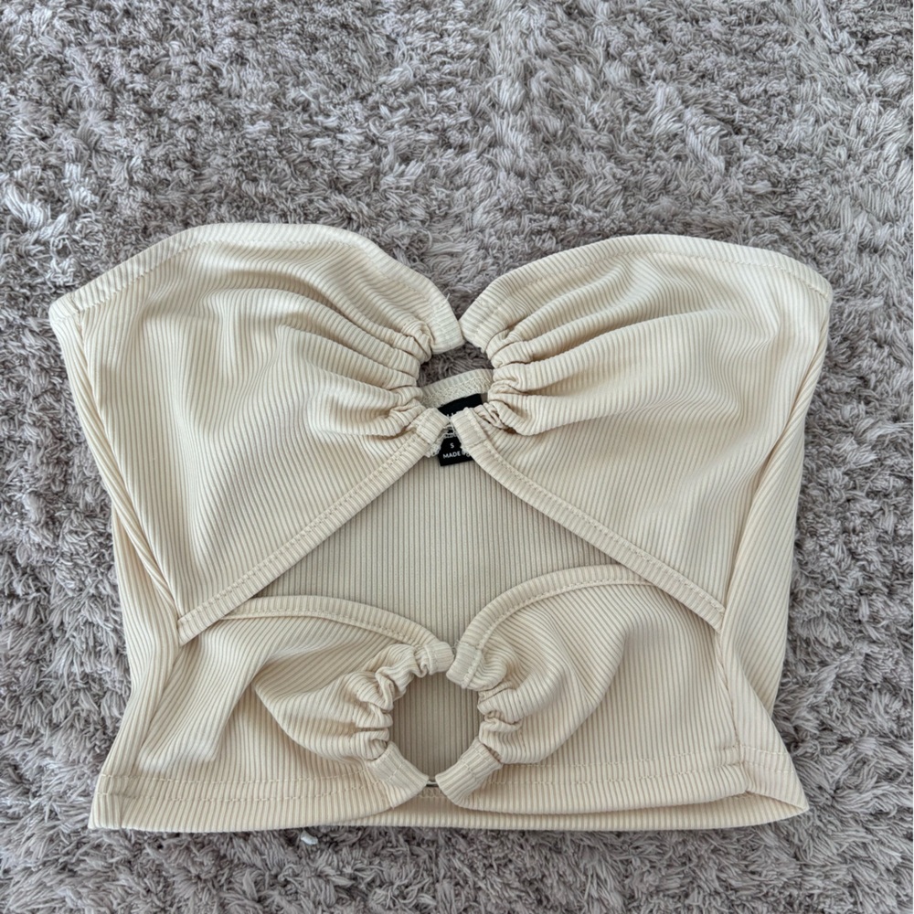 SHEIN Beige Ribbed Tube Top